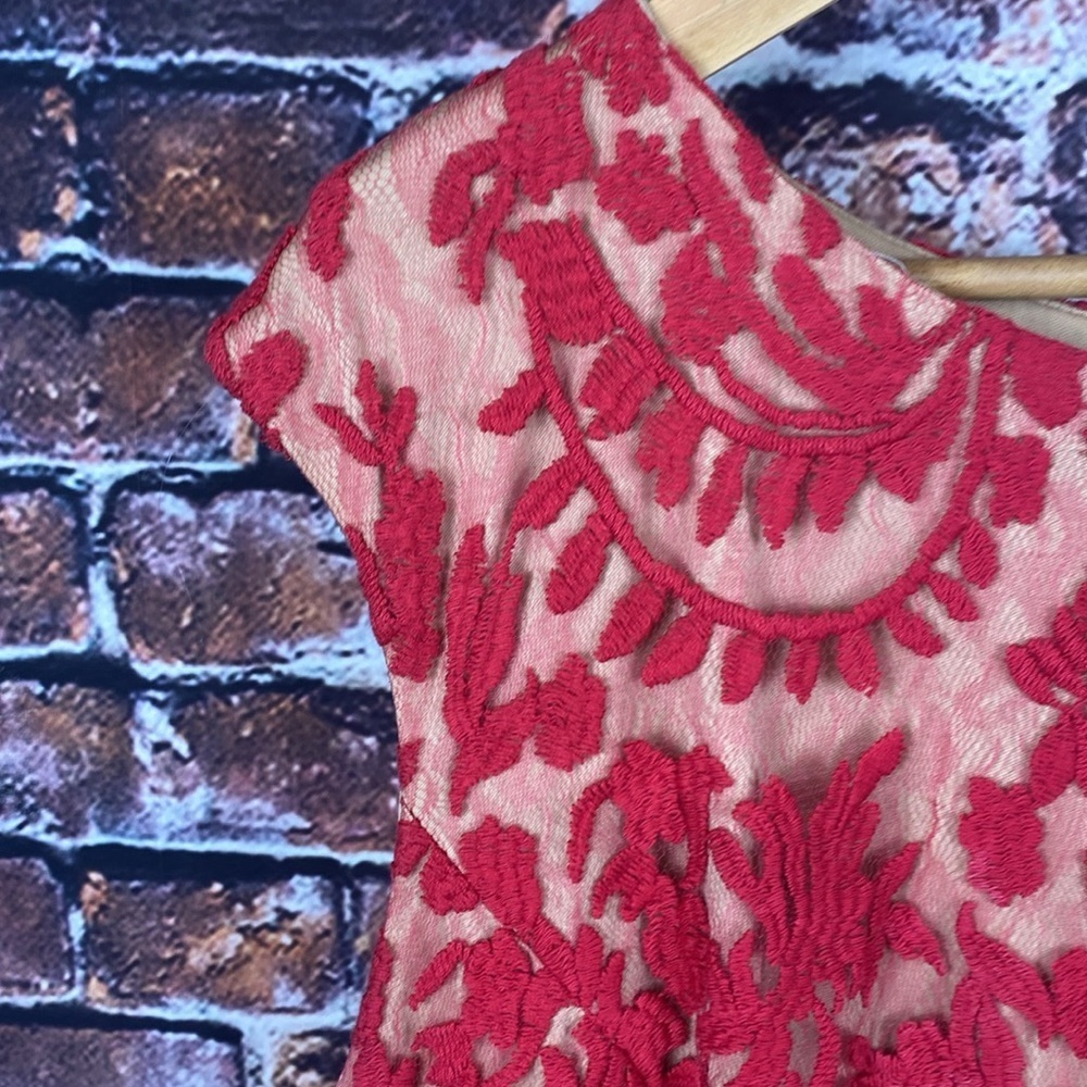 Adrianna Papell Red Lace Sheath Midi Dress - Picture 6 of 14